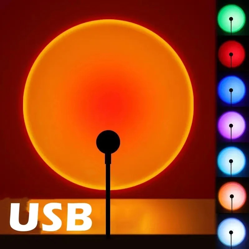 Photography Lighting Wall - USB サンセットプロジェクションランプ虹の雰囲気ナイトライトサンセットライト写真撮影用 Selfie コーヒーストアライブ壁装飾