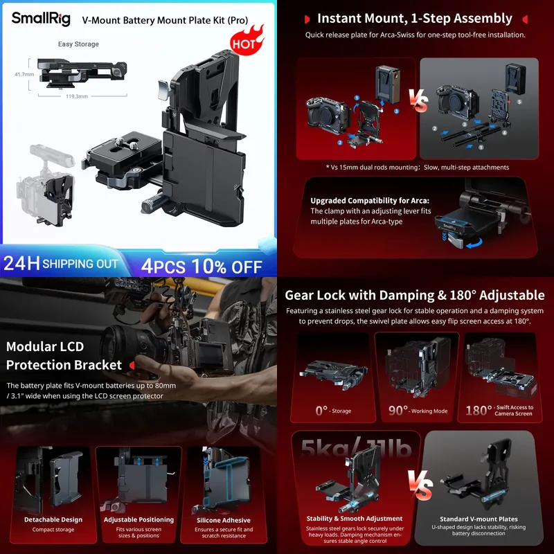 V Mount Battery - SmallRig VマウントバッテリーマウントプレートキットPro（DSLRカメラ用、Arca-Swissプレート、LCDスクリーン付き）