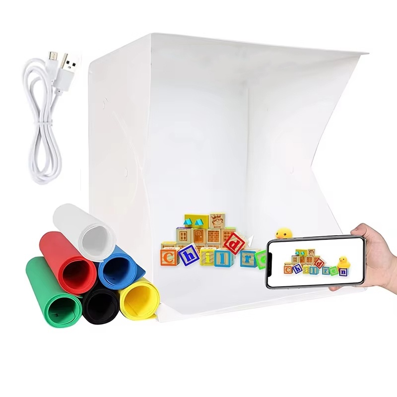 Photography Lighting Kit Portable - 折りたたみ式ライトボックス ポータブル写真撮影用LEDフォトスタジオテント LEDソフトボックス 6色背景キット USBミニライトボックス DSLRカメラ用