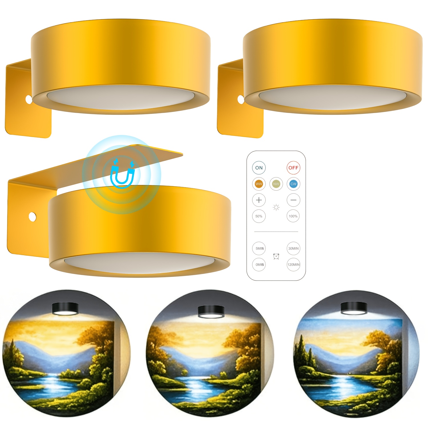 Photography Lighting Wall - 磁気式LEDウォールライト ナイト調光可能 磁気式ピクチャーライト 360度回転 ° 回転タッチリモコンキャビネットスポットライトナイトランプ