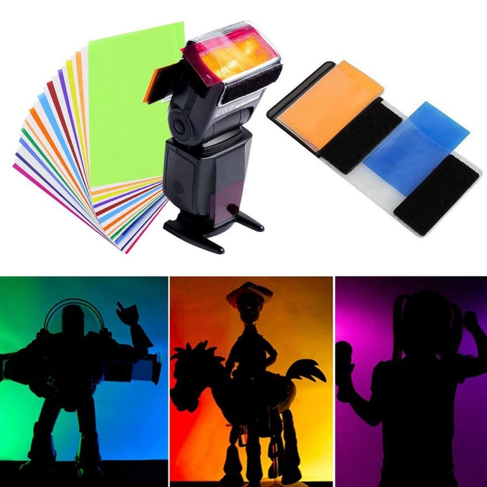 Photography Lighting With Flash - 12色カメラフラッシュジェル照明フィルターキット、ユニバーサルベルクロバンドホルダー付き、スピードライトポートレートスタジオDIY写真撮影用