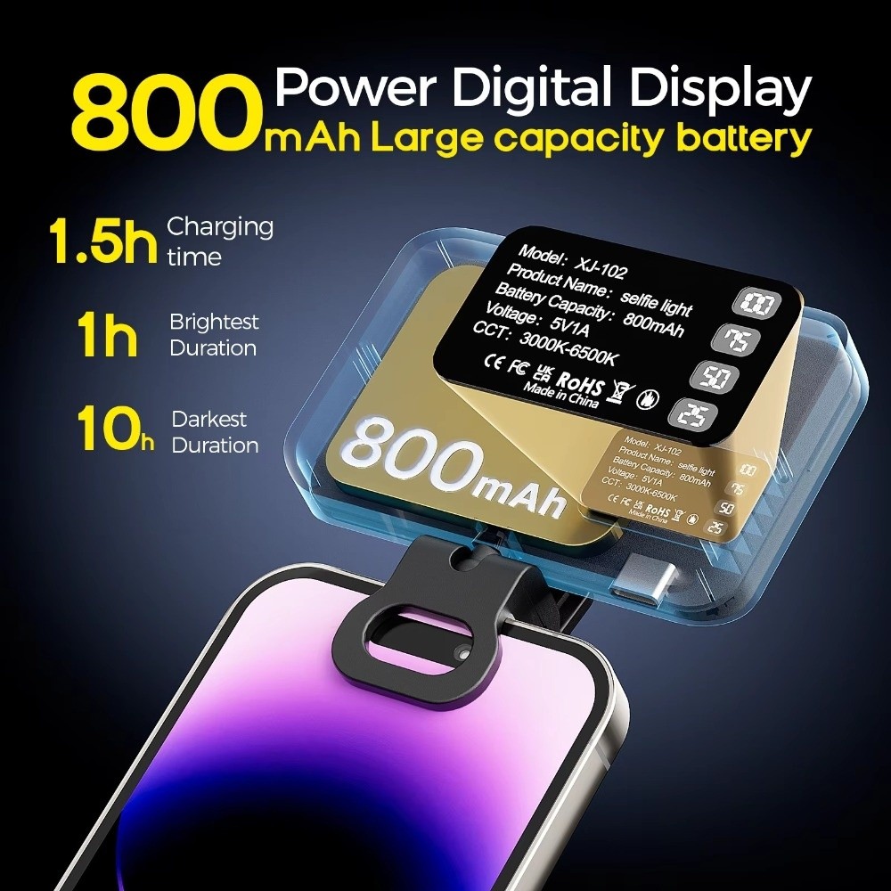 Photography Lighting With Flash - 800/1000mAh LEDセルフィーライト 3モード USB充電式 LEDフィルライト 明るさ調整可能