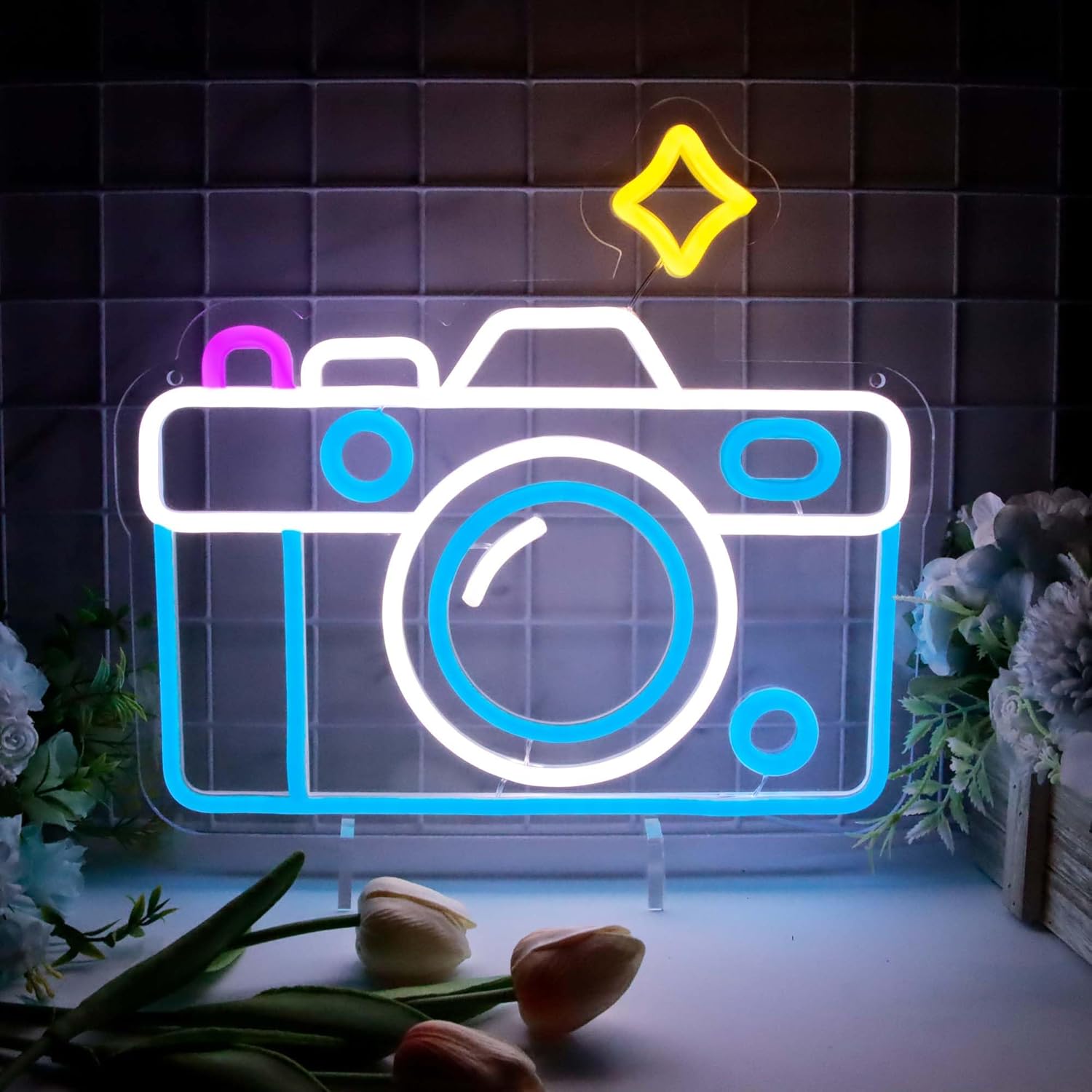 Photography Lighting Wall - 壁の装飾用のネオンサイン、写真カメラをテーマにした寝室のライト、男の子、女の子への誕生日、クリスマスパーティーのためのパーソナライズされたギフト