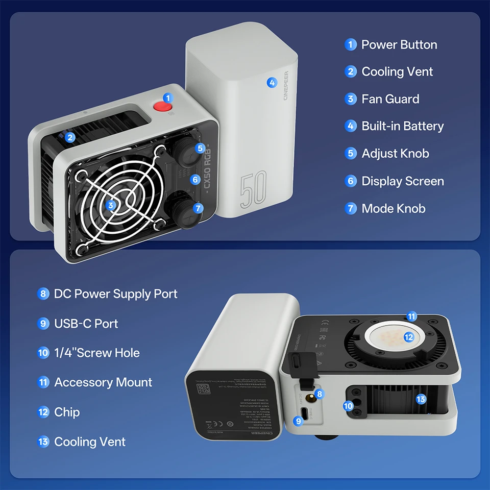 Zhiyun CINEPEER CX50 RGBビデオライト - Photography Lighting Kit Portable のレビューと価格