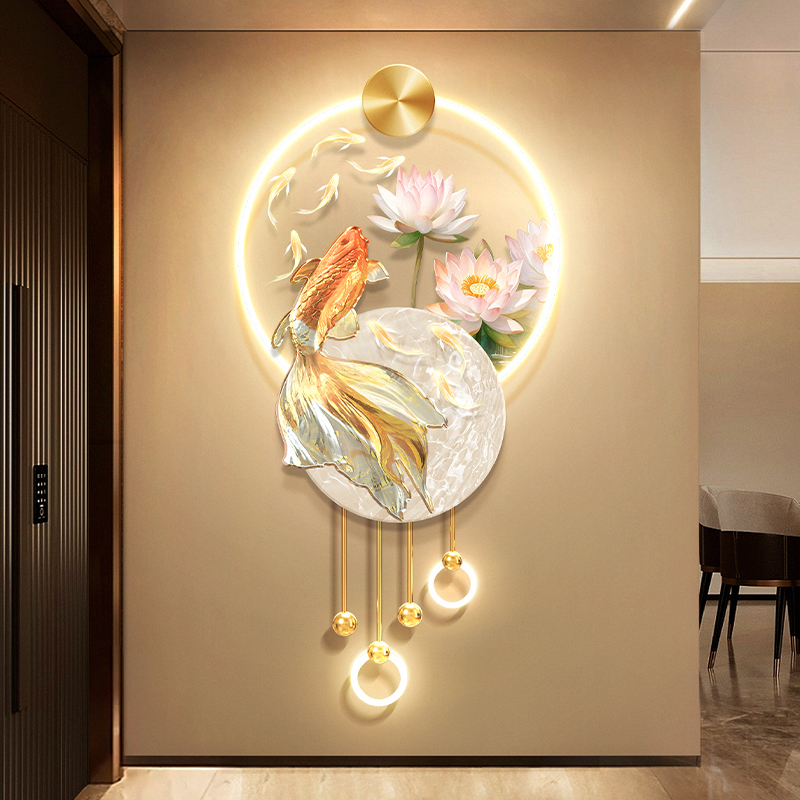 家の装飾鯉の魚の入り口の装飾絵画蓮の廊下廊下九匹の魚の絵の入 - Photography Lighting Wall のレビューと価格
