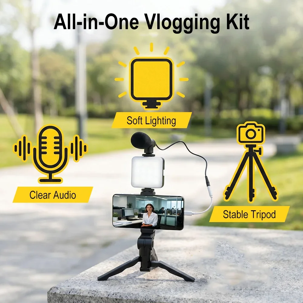 スマホVlogキット LEDビデオライト カメラ充電式フィル - Photography Lighting Kit Portable のレビューと価格